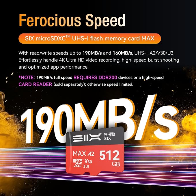 SIX M200 64GB Micro SD Card Read Up to 190MB/s - Image 3