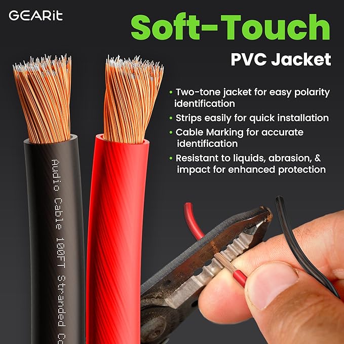 GEARit Pro Series 16AWG Speaker Wire, 16 Gauge Speaker Wire Cable (100 Feet / 30 Meters) Great Use for Home Theater Speakers and Car Speakers, Transparent Black/Red
