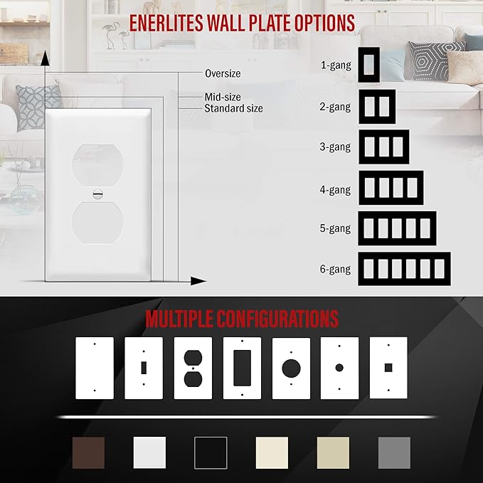 ENERLITES Duplex Wall Plates, Electrical Outlet Covers, Standard Size 1-Gang 4.50" x 2.76", Unbreakable Polycarbonate Thermoplastic, 8821-W-100PCS, White, 100 Pack