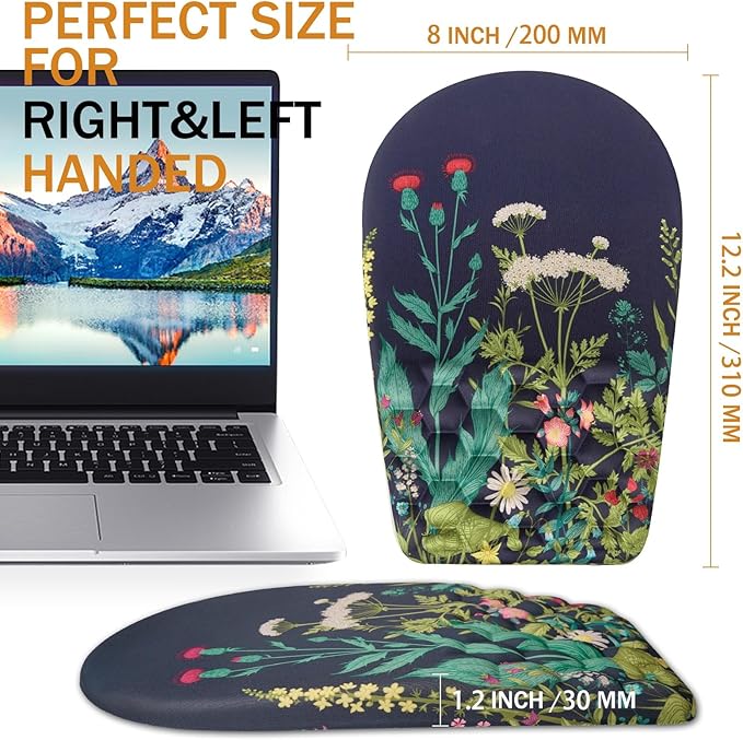 BOCHEERY Ergonomic Mouse Pad Wrist Support,Upgrade Mousepad with Massage Design,Non-Slip PU Base Desktop Mouse Pads for Pain Relief, Computer, Office & Home,12 x 8 in（F-Midnight Floral）