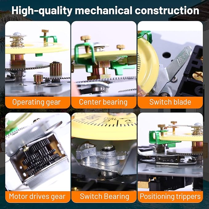 T104M Mechanical Timer Switch Mechanism Only, Heavy-Duty Timer Switch for Pool Pumps, 120V 40A DPST, 24-Hour 12 ON/Off Cycles - for Lights, Water Heaters, Fans, HVAC Systems