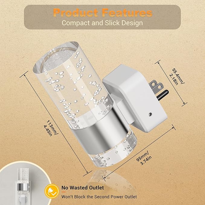 JandCase Night Light, Automatic Night Lights Plug into Wall, 2 Pack Dimmable LED Night Light with Adjustable Brightness, Night Lights Plug in with Auto Light Sensor, Amber for Bathroom Hallway Decor