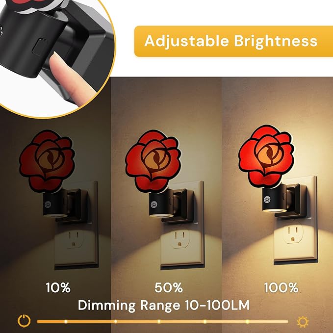 L LOHAS LED Night Lights Plug into Wall, Gothic Rose Night Light with Light Sensor, 0-100LM Dimmable Night Light, 1W 3000K Soft White for Adults Kids Room Bedroom Bathroom Hallway