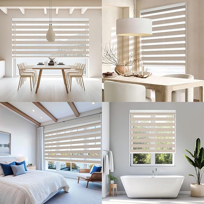 COOLWINDS Motorized Zebra Blinds for Windows Cordless Electric Curtains with Remote Control Blackout Shades Custom Smart Blinds Compatible with Alexa Google Home(Roomdarking Caramel,W23 X 72in)