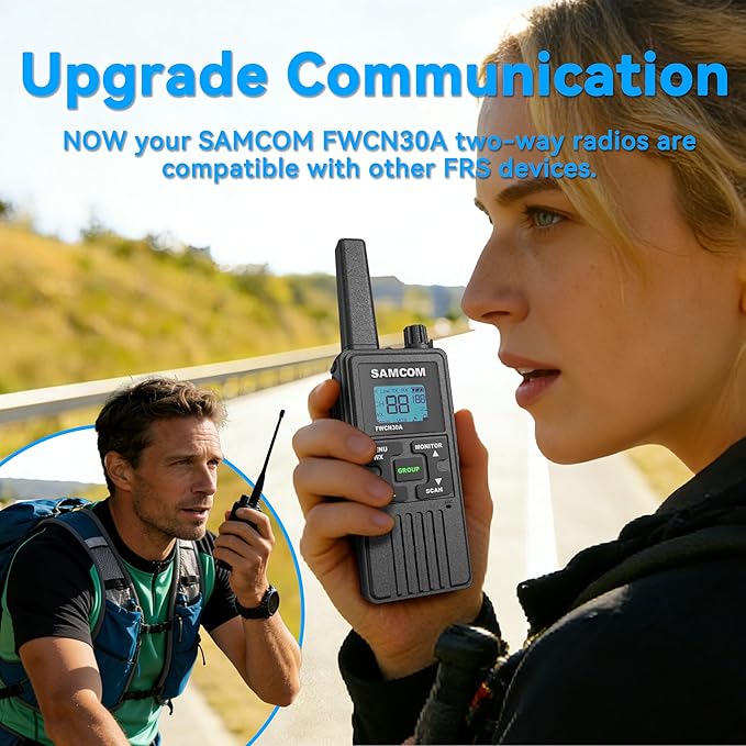 SAMCOM FWCN30A Group Walkie Talkies Long Range, Rechargeable 1250mAh Battery 22 FRS Channel Two Way Radios with Earpieces for Adults, Handheld Walky Talky with 2 in 1 USB Cable,4 Packs