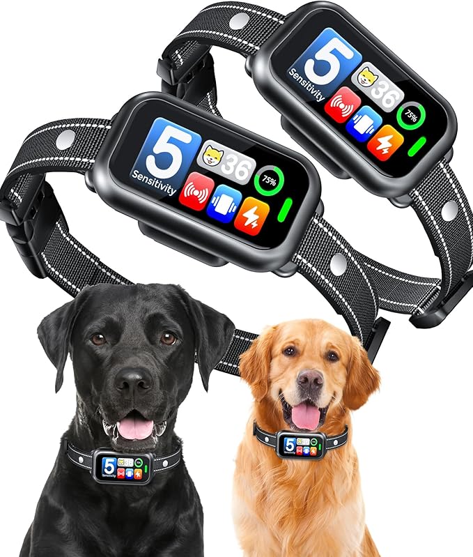 2 Pack Dog Bark Collar for Large Medium Small Dogs, 1s Fast Stop Barking Rechargeable Smart Bark Collar, Anti Barking Training Collar with 5 Adjustable Sensitivity Beep Vibration Shock
