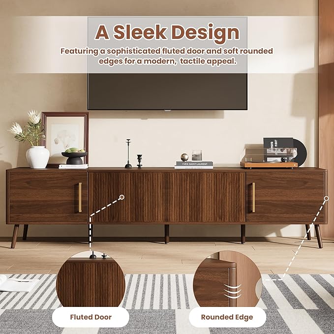 Merax Mid Century 78" TV Stand, Modern Fluted Entertainment Center for TVs up to 85", Media Console with 4 Storage Cabinets for Living Room, Office