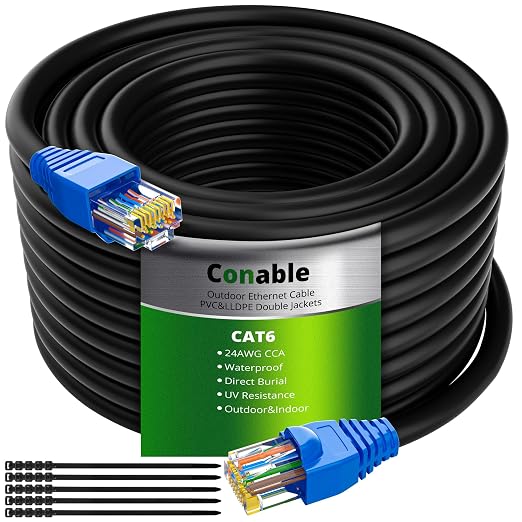 Cat6 Outdoor Ethernet Cable 150ft, Heavy Duty Double Jackets Internet Cord by Conable