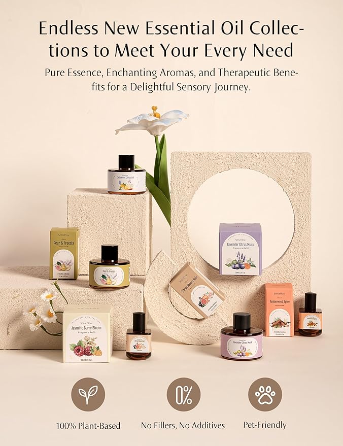 SF101 Pro Waterless Essential Oil Diffuser, Plug in Aromatherapy Diffuser & Non-Toxic air Freshener, 120-Day Natural Aroma Mist, Covers 1000 Sq Ft- Free 30ml Bitter Orange Leaf