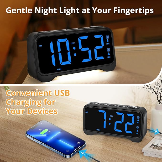 Loud Alarm Clock for Heavy Sleepers Adults, Vibrating Bed Shaker Alarm Clock for Teens/Deaf People, 7.5" Large Screen Digital Alarm Clock, Dual Alarm, Nightlight, Brightness Adjustable, Bedroom, Dorm