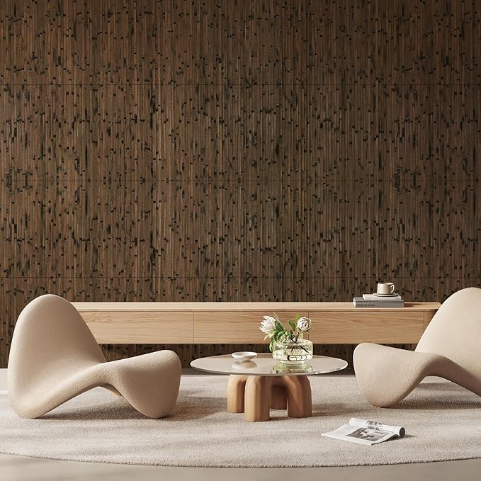 OUZUGIE 2 Pack 96x24 Inch Natural Bamboo Wall Panel – Brown Burned Pole Wrap Paneling for Walls, Ceilings, Cabinets, Furniture – Ideal for Bedroom, Living Room & Office DIY Decor