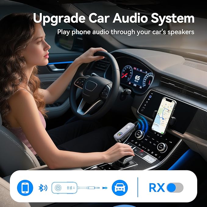 2025 Pro Bluetooth Receiver Transmitter,2-in-1 Wireless Audio Adapter for Airplane/TV/PC/Gym-Dual Link Headphone,Bluetooth Receiver for Car/Home Stereo,Low Latency,Battery Display,Built-in MIC