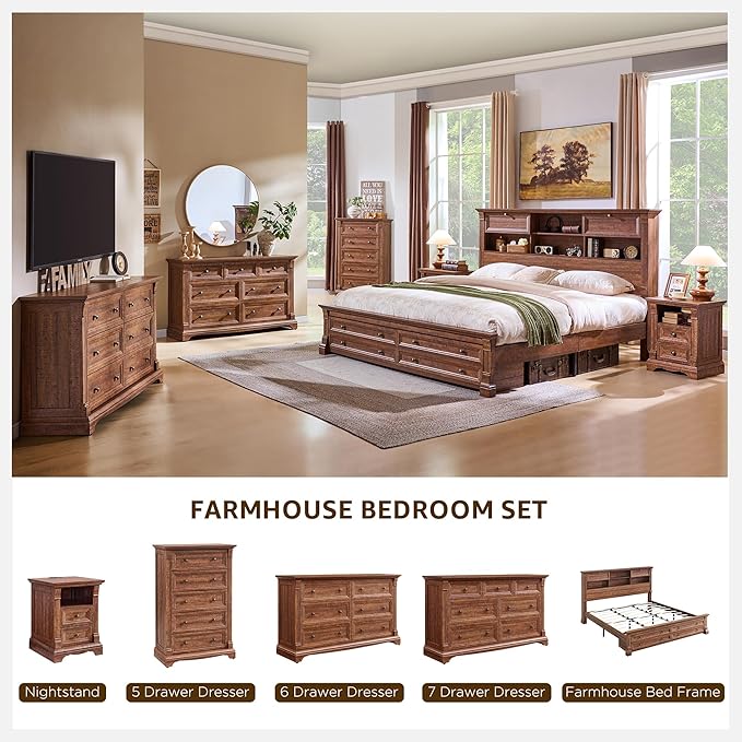 T4TREAM Farmhouse Nightstand Set of 2, 18" Sofa Side Table with Charging Station, Wooden End Table w/Roman Column, Bedside Cabinet for Bedroom, Living Room, Reclaimed Barnwood
