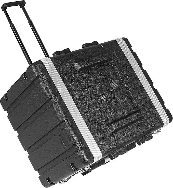 Sound Town Lightweight 8U PA DJ Rack/Road Case with 7U Rack Space, ABS Construction, 19” Depth, Retractable Handle, Wheels and Heavy-Duty Latches (STRC-A8UT)