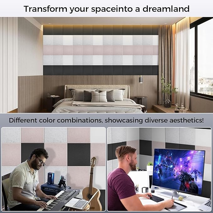 BSHEAD 10 pcs 165dtex Microfiber Acoustic Panels ，Self-Adhesive Soundproof Wall Panels, 12 x 12 x 0.4 in Sound Proof Foam Panels for Walls, High Density, Noise Dampening Panels for Home Studio（Black）