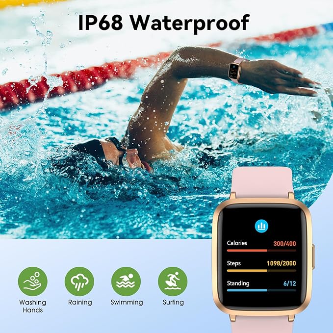 LIVIKEY Fitness Tracker Watch with Heart Rate Monitor, Activity Tracker with Pedometer, Sleep Monitor, Calories & Step Counter, IP68 Waterproof Smart Watches for Women Men Fitness Watch for Sports