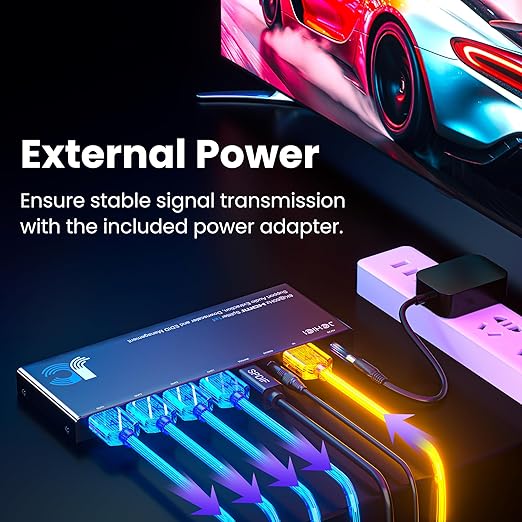 JCHICI 1x4 HDMI Splitter 4K@60Hz 4:4:4 HDR - with Audio Extractor (Optical/3.5mm), HDMI Switcher Splitter with EDID Management & Downscaler, HDCP 2.2 Compatible for PS5/Xbox/Apple TV (18Gbps)