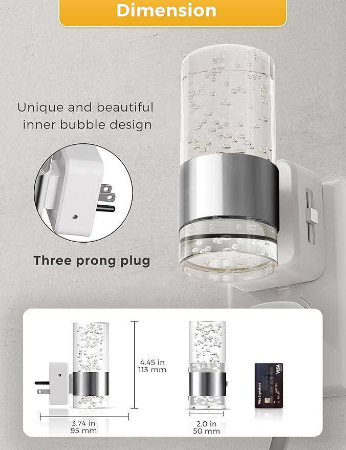 L LOHAS LED Night Light,Dimmable Night Lights Plug into Wall, Acrylic Nightlights with 0-100 LM Adjustable Brightness, Amber Plug in Night Light with Dusk to Dawn Sensor, for Bathroom Hallway