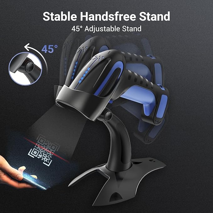 Tera Barcode Scanner Wireless 2D QR with Stand: Pro Version Battery Level Indicator 2500mAh Industrial Grade Bar Code Reader 3-in-1 Works with Bluetooth 2.4G USB Wired 8100 Dark Blue