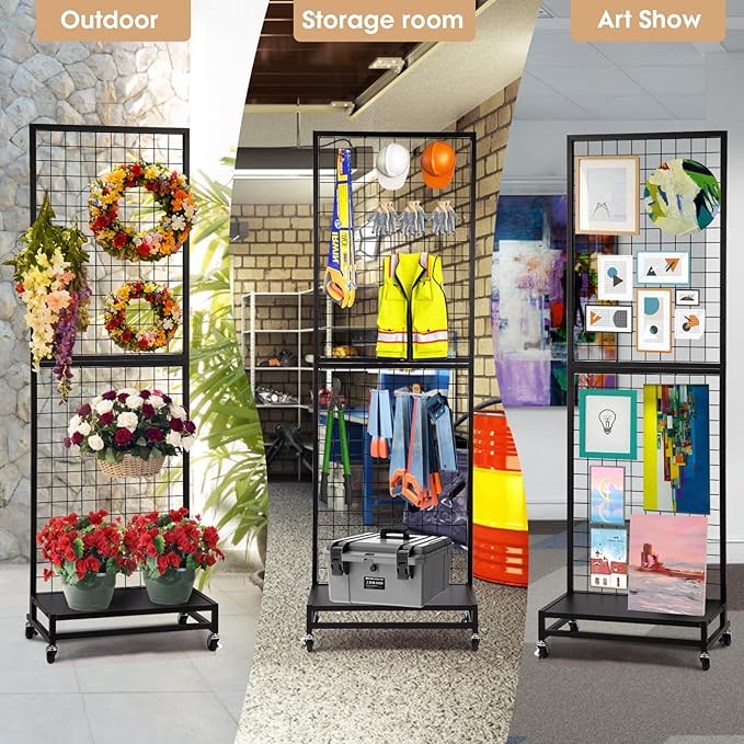 NectaCol Grid Wall Panels, 2'x 6' Gridwall Panel Display Stand with Baseplate, Black Wire Grid Wall Display Rack, Grid Panels for Display, Retail Display Stand - 2 Packs