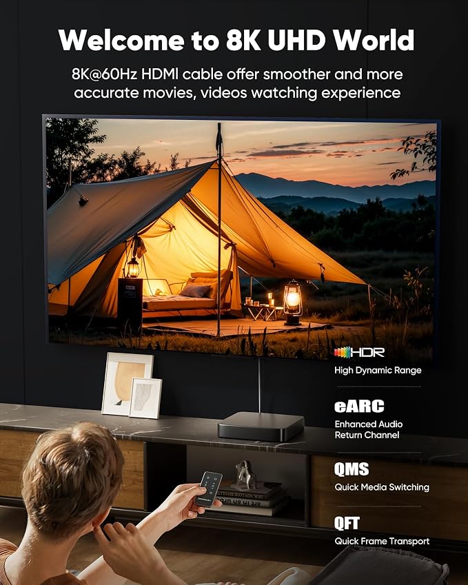 Capshi 6.6ft 8K 4K@120Hz HDMI Cable 2.1, 48Gbps High Speed Cord - Image 2