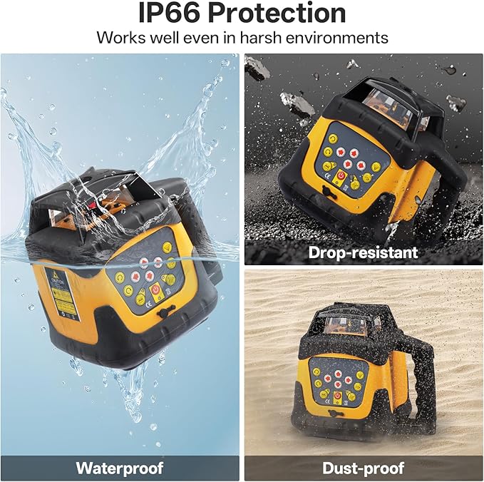 Self-Leveling Green Rotary Laser Level Kit, 2000ft Range with Receiver, ±1/8" Accuracy at 100ft, Class II ≤ 5 mW Laser, IP66 Waterproof, Includes Tripod, Grade Rod & Carrying Case