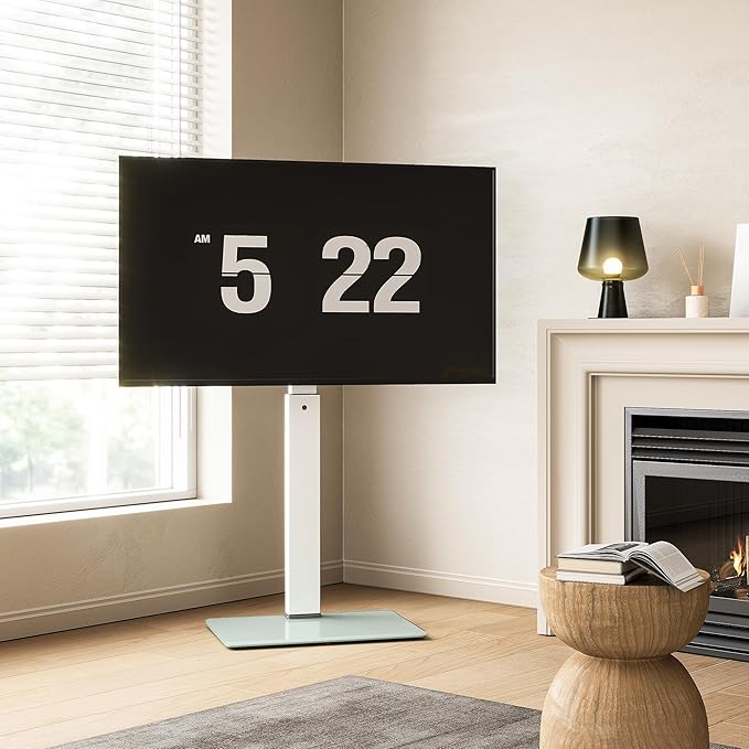 FITUEYES Swivel Floor TV Stand with Mount for TVs 37 43 50 55 60 65 70 75 Inch LCD LED Flat/Curved Screens Universal Swivel Televisions TV Mount Stand for Bedroom Living Room Black Tempered Glass Base