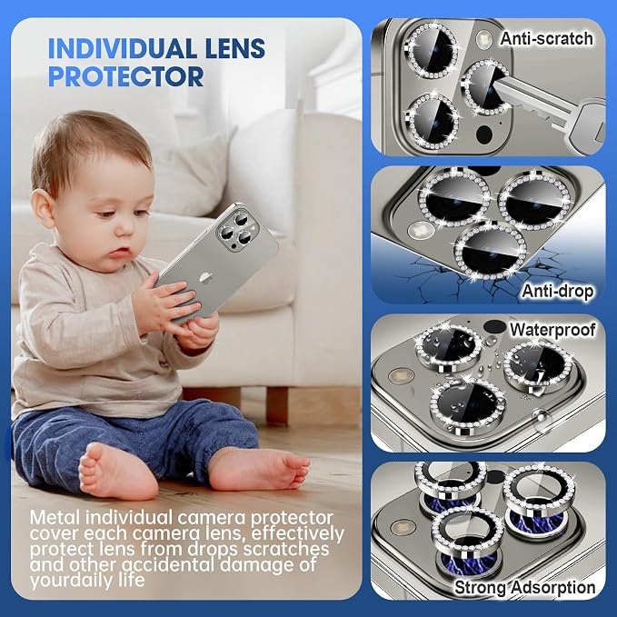 for iPhone 15 Pro/iPhone 15 Pro Max Camera Lens Protector Bling Individual - Image 3
