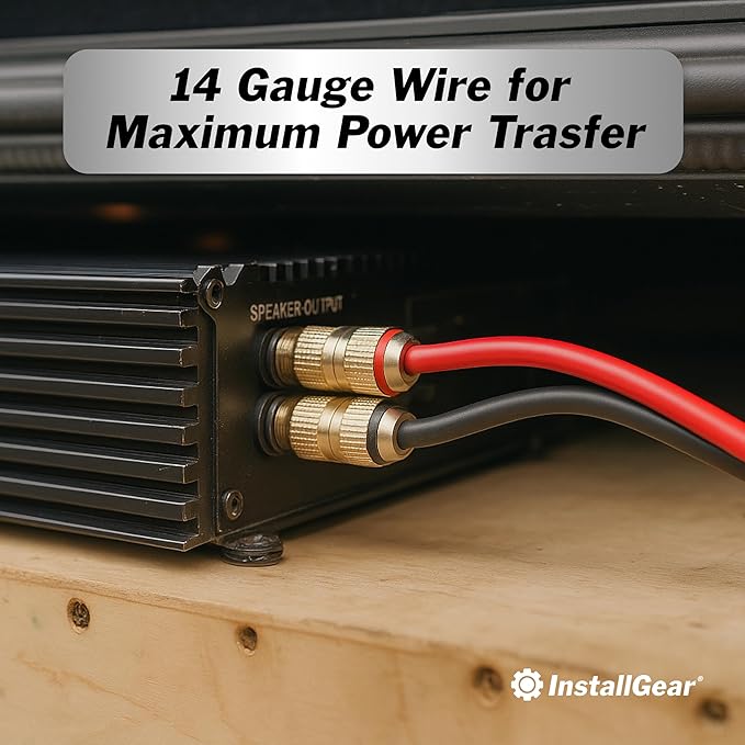 InstallGear 14 Gauge Speaker Wire - 100 Ft Copper Clad Aluminum Speaker Cable with 12 Banana Plugs for Easy Installation - Flexible PVC Jacket for Home Theater and Car Audio
