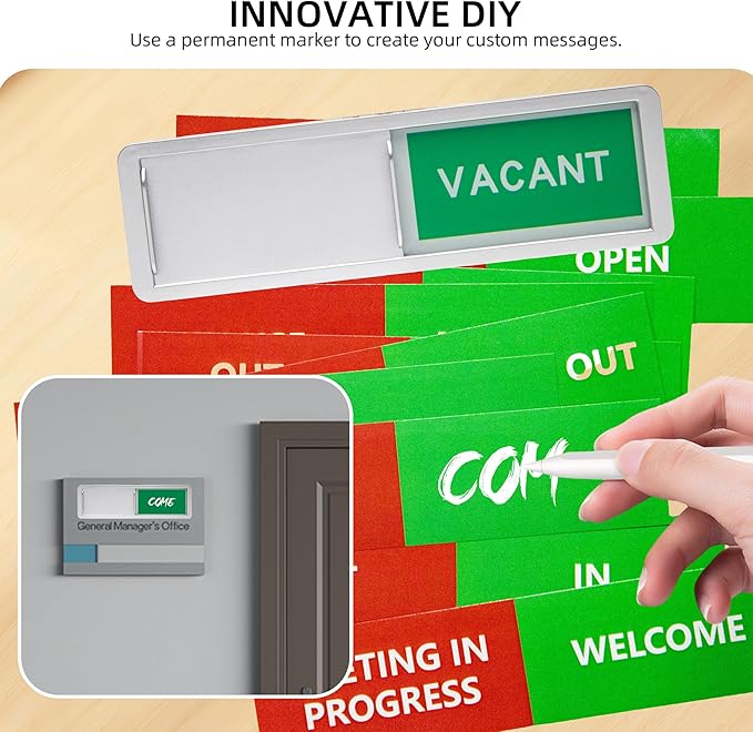 Custom Vacant Occupied Door Sign with Sliding Function – In Use, Do Not Disturb, Out of Office, Reserved Empty, Clean Dirty, Meeting in Progress – Privacy Sign for Office Home