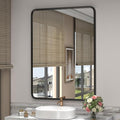 28x36 Black Bathroom Mirror for Wall, Matte Black Metal Framed Bathroom Vanity Mirror, Rounded Corner Mirror for Farmhouse, Anti-Rust, Shatterproof (Horizontal/Vertical)