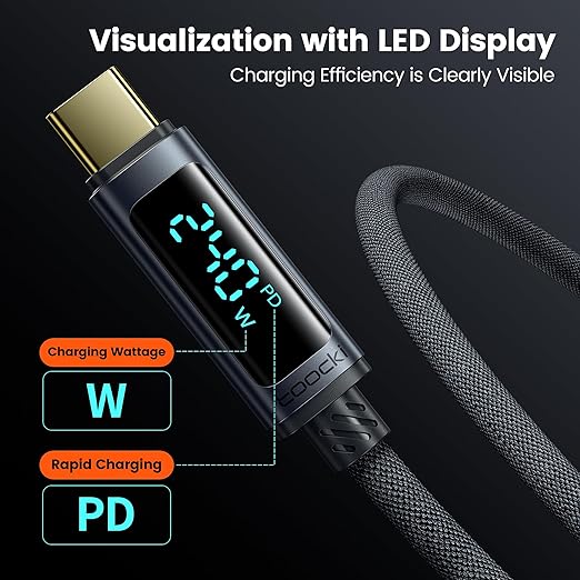 toocki USB C Cable [2Pack,3.3ft] 240W Fast Charging Cord with LED Display Compatible with iPhone 17 16 15 Pro Plus Pro Max Air, iPad Pro, Samsung Galaxy S24 S23, Switch, MacBook Air, Pixel