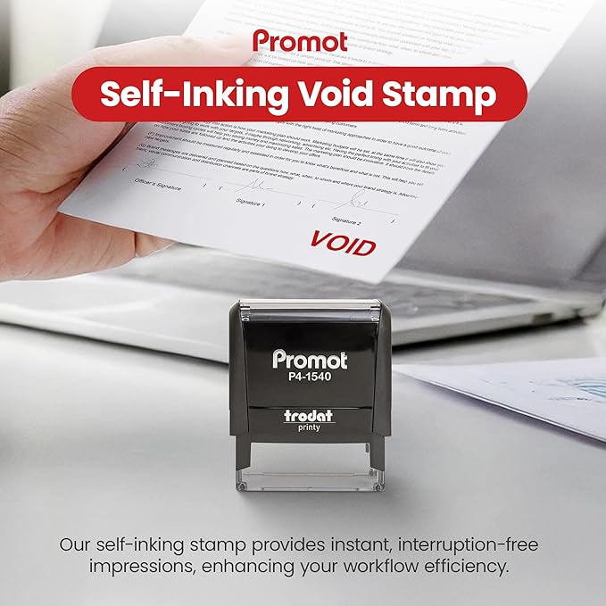 Promot Void Self Inking Rubber Stamp - Refillable Stampers for Office - Business, Accounting, Bookkeeping, Coding, Legal, Notary, Work, Ordering, Inventory Stamps - Red Ink