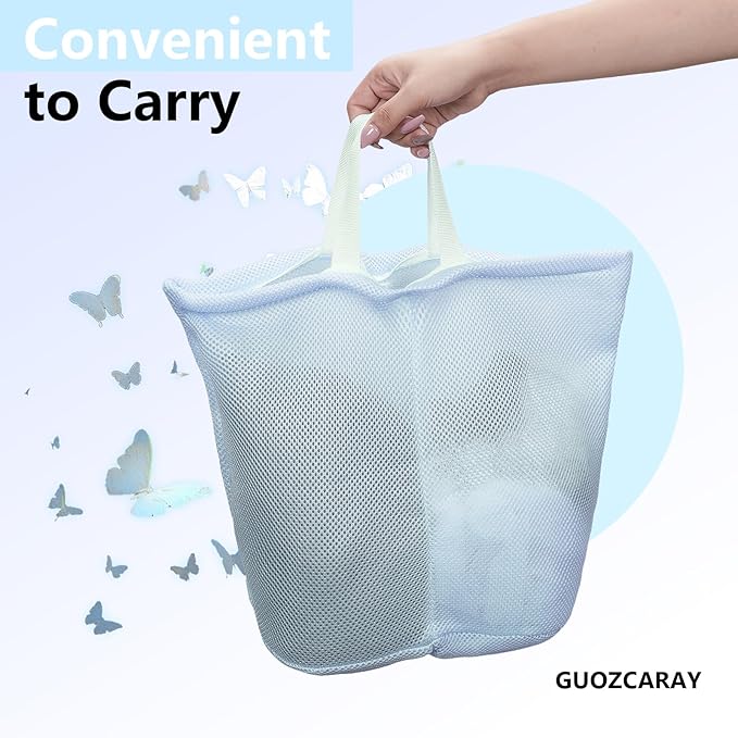 Guozcaray 2 Pcs laundry bag with handles mesh laundry bags washing machine laundry totes travel storage and sorting bag for Clothes laundry bag for delicates(Blue2N)