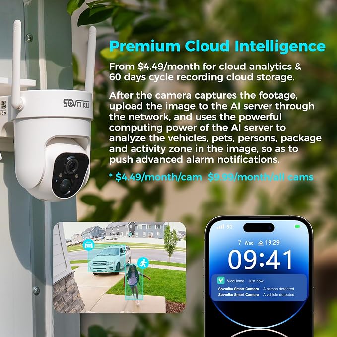 Sovmiku 3CQ4 192GB 2K AI Solar Security Camera Wireless Outdoor, Battery - Image 5