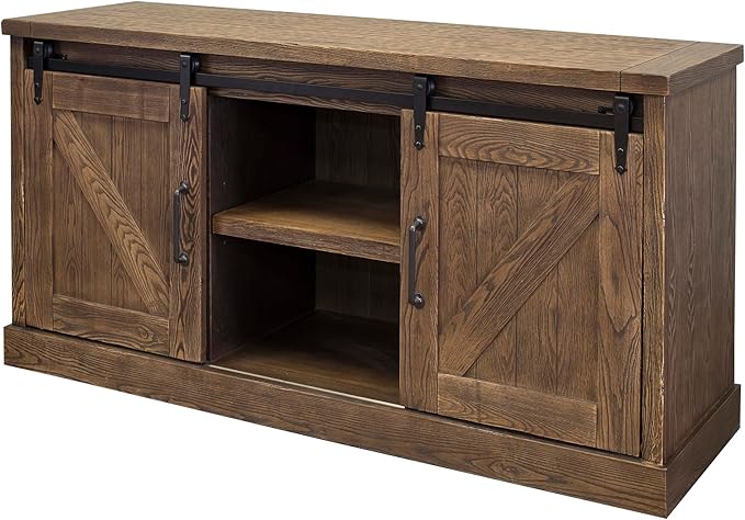 Avondale 60" TV Console Barn Door Entertainment Stand Wood Accent Cabinet Brown