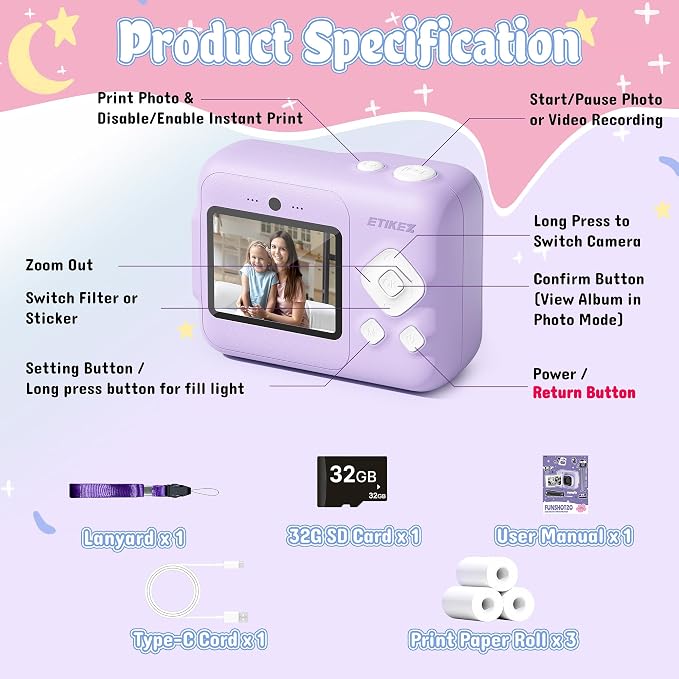 Kids Camera, 1080P Instant Digital Print Camera - Image 5