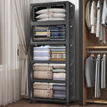 Extra Large Stackable Storage Bins with Lids & Wheels, 275QT-55QT/14GAL*5Pack Foldable Collapsible Closet Organizers Dark Storage Cabinet with Doors for Bedroom Dorm