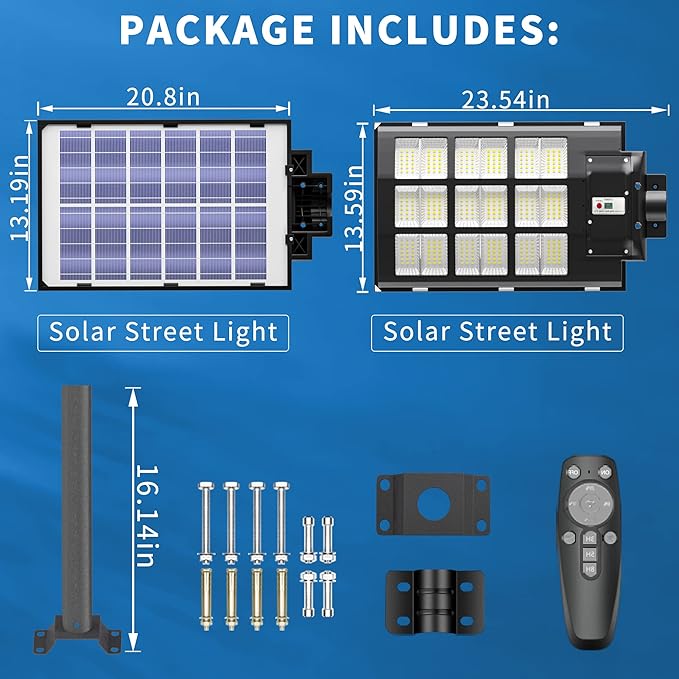 JAYNLT 3000W Solar Street Lights Outdoor,6500K 298000LM Highest Lumen Solar Parking Lot Lights,Waterproof Duks to Dawn Solar Flood Security Lights Motion Sensor for Yards, Driveways