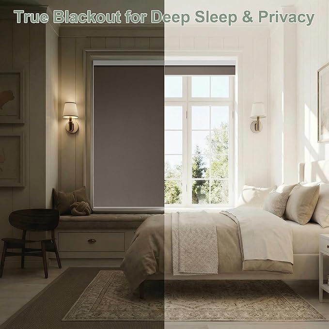 ZSHINE Motorized Blackout Window Blinds Customize Width (23-95 Inches) Remote Control Wireless and Rechargeable Roller Shades Blinds for Windows, Home, Office, Hotel, Club, Restaurant(82010l)