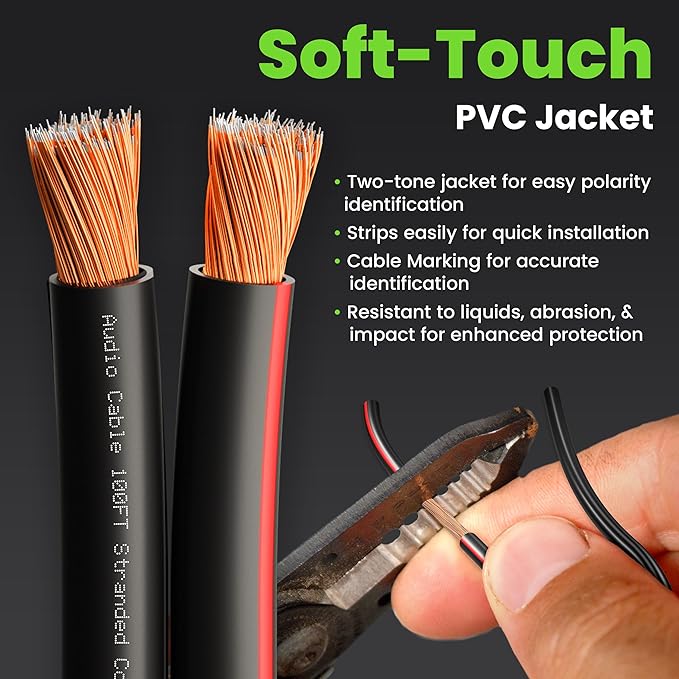 Speaker Wire 16 Gauge, GearIT Pro Series 16/2 AWG Speaker Cable (100 Feet / 30.48 Meters) Great Use for Home Theater Speakers and Car Speakers Black