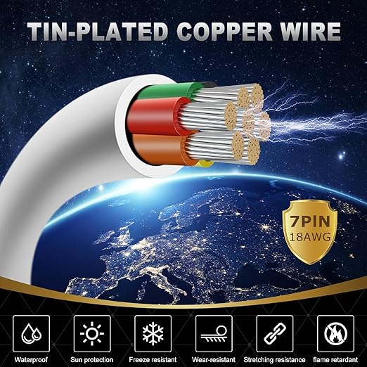18 Gauge 7 Conductor Electrical Wire, 32.8FT White Stranded Low Voltage 18/7 PVC Case, 18 AWG Tinned Copper 7 Wire Extension Power for Strips LED Lamp Lighting
