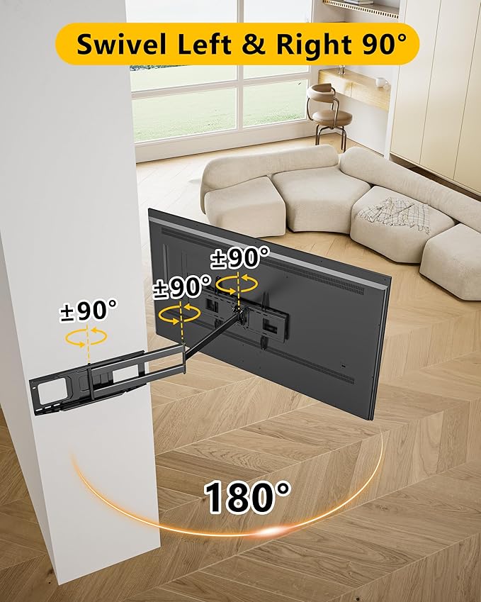 48'' Extension Extra Long Arm TV Wall Mount, Heavy Duty Full Motion TV Wall Mount for 37 to70,75,77,80,85'' Screens, Max VESA 600x400mm, Hold 110 lbs, 16''-24'' Wood Studs/Concrete/Brick Wall