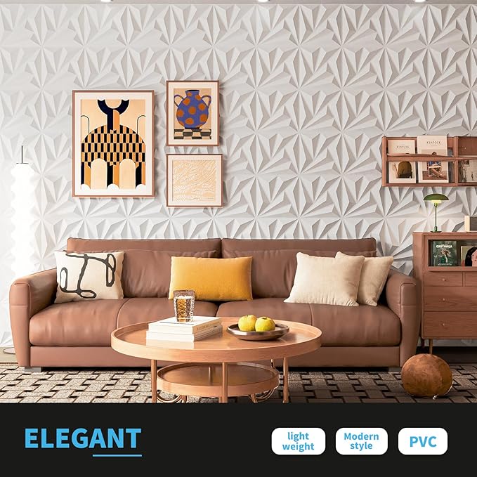Art3d 100 Pack Decorative 3D Wall Panels, 97 Sq.feet PVC Interior Wall Décor, 11.8"x11.8", White