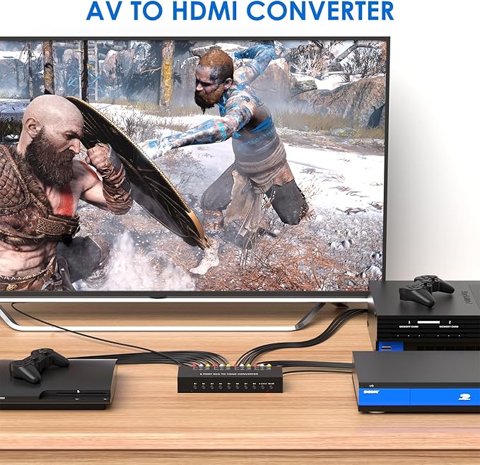 8 Port RCA to HDMI AV to HDMI Converter 1080P/720P 8 Way RCA Composite CVBS AV Switch to HDMI Converter Adapter Support 4:3/16:9 Switch For Sega Xbox PS1 PS2 PS3 N64 NGC SNES WII VHS VCR Camera