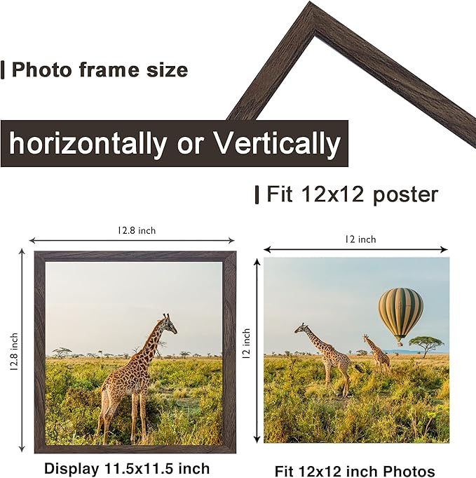 TKYGU 12x12 Picture Frame Set of 3, walnut Wooden Frame 12by12 Square Wall Gallery Poster Photo frame with Durable Shatter Resistant Plexiglass for Wall Hanging best gift