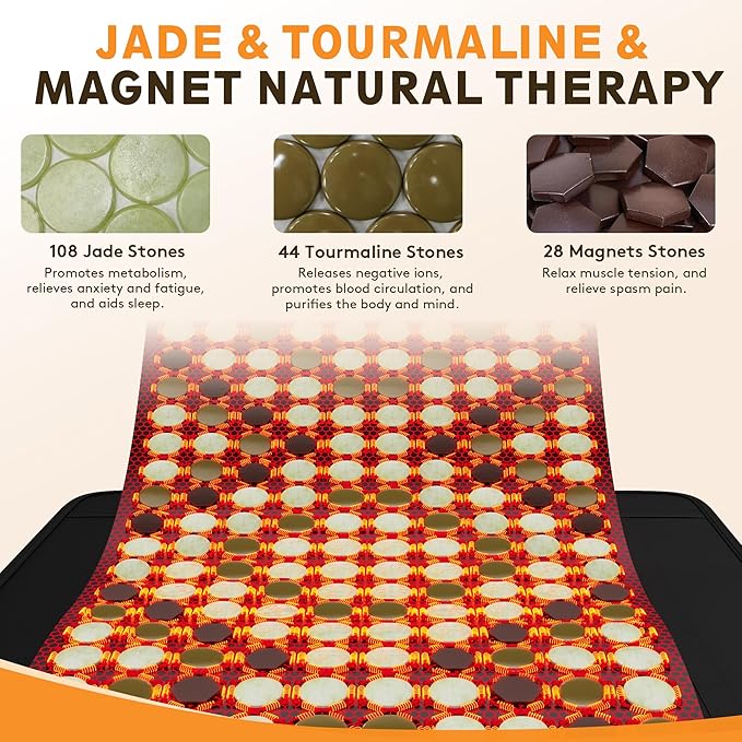 UTK Far Infrared Heating Pad, 5X Pain Relief for Back Waist Abdomen, Gift for Women Men, FSA-HSA Eligible Weighted Mat with Magnets Stone, Jade & Tourmaline, Hotter to 159℉, 4H Auto-Off, 21'' x 31''
