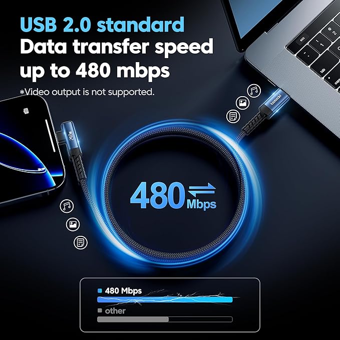 USB C Cable [2Pack, 3.3ft] 240W Fast Charging Type C Cord, Nylon Braided USB 2.0 Cable for iPhone 17 16 15 Pro Plus Pro Max Air, iPad Pro, Samsung Galaxy S24 S23, Switch, MacBook Pro, Pixel-Blue