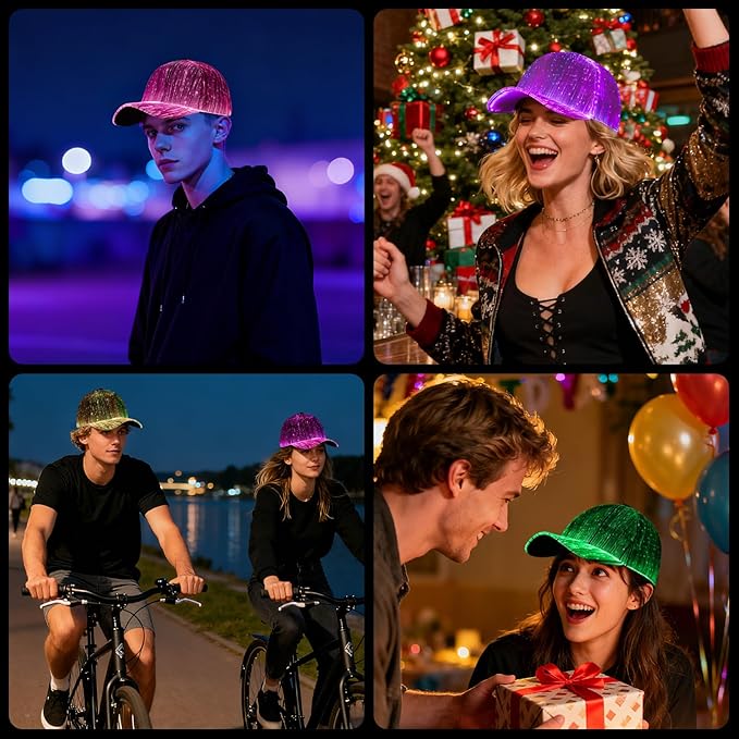LIOVODE LED Hat, 7 Colors Baseball Cap Light Up Rave Hat Fiber Optic Luminous - Image 5