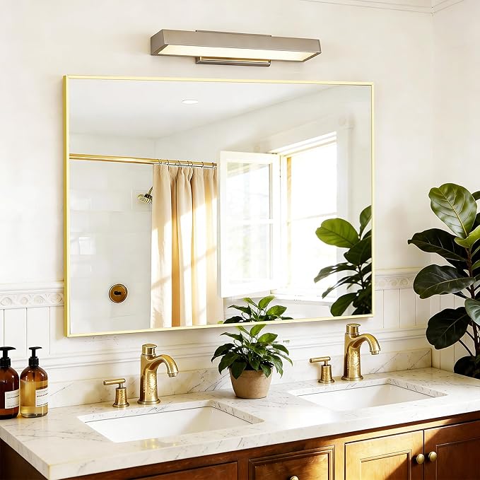 40x48inch Gold Bathroom Mirror, Silver Rectangle Mirror with Frame, Large Rectangular Wall Mirrors for Bathroom, Living Room, Hair Salon, Big Farmhouse Mirror Hang Horizontal/Vertical